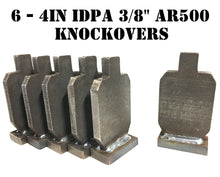 Load image into Gallery viewer, 4in Tall 3/8&quot; AR500 IDPA NRA Knockover Steel Shooting Targets - 6pc Pistol &amp; Rifle Set (KI46AR500)
