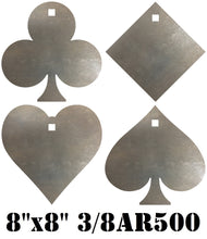 Load image into Gallery viewer, 8&quot; x 3/8&quot; AR500 Cowboy Action CAS Club Heart Spade Diamond - Suit / Playing Card Steel Shooting Targets (SUIT8AR500-4PC)
