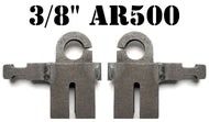 Two interlocking T-post pipe stand mounts made of 3/8 inch thick AR500 steel plate, designed for mounting shooting targets.