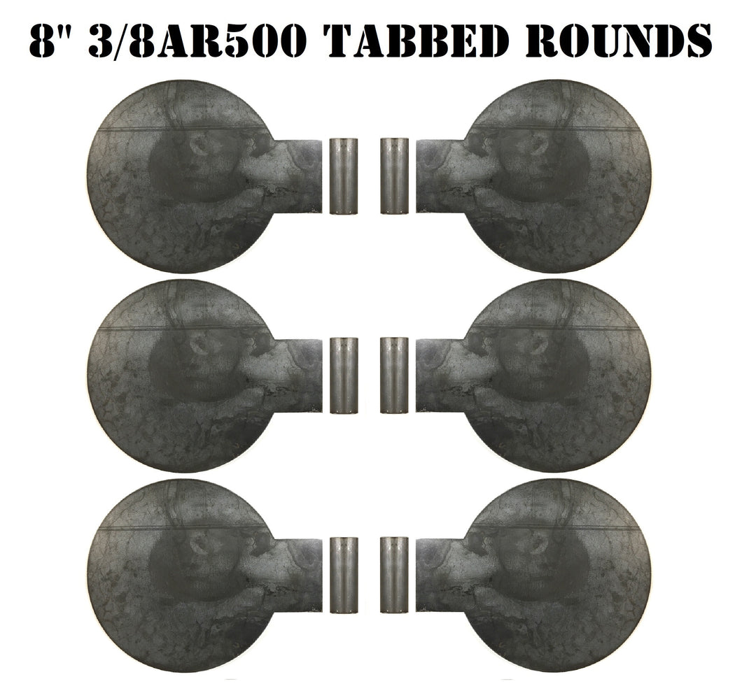 Magnum Target Six 8in AR500 Steel Target Tabbed Rounds for Plate Racks, Dueling Trees & Swingers w/ Tubes - TR86AR500T