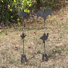 Load and play video in Gallery viewer, 2pc Set of 30" Tall 1/4" Mild Steel Ground Stake Stands w/ Integrated Hooks for .22LR Rimfire Small Bore Steel Shooting Targets (HSTD2-30IN-14IN)
